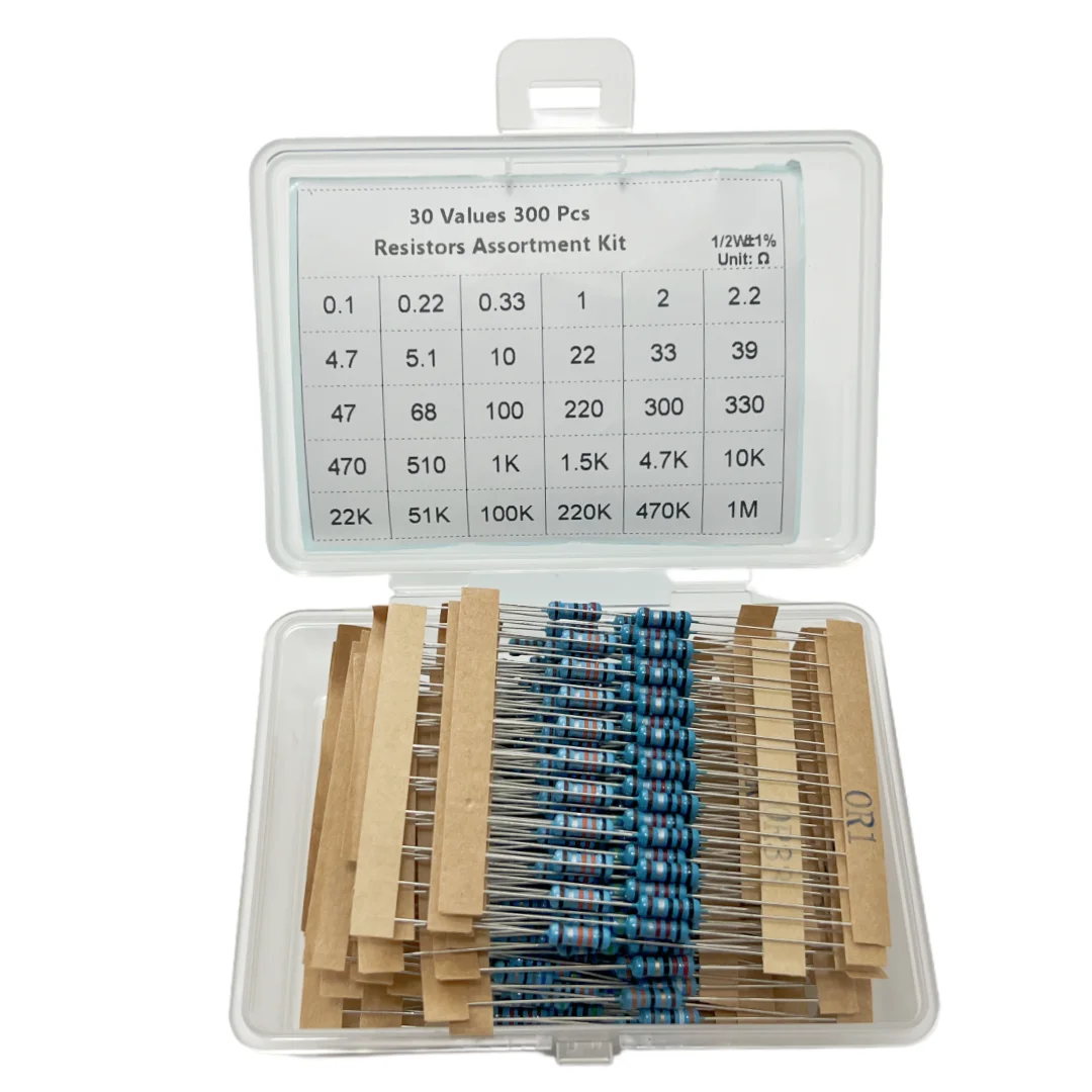 1/2W metal film resistor 1% accuracy commonly used 30 kinds of combinations, 10 pieces of each, a total of 300 pieces.