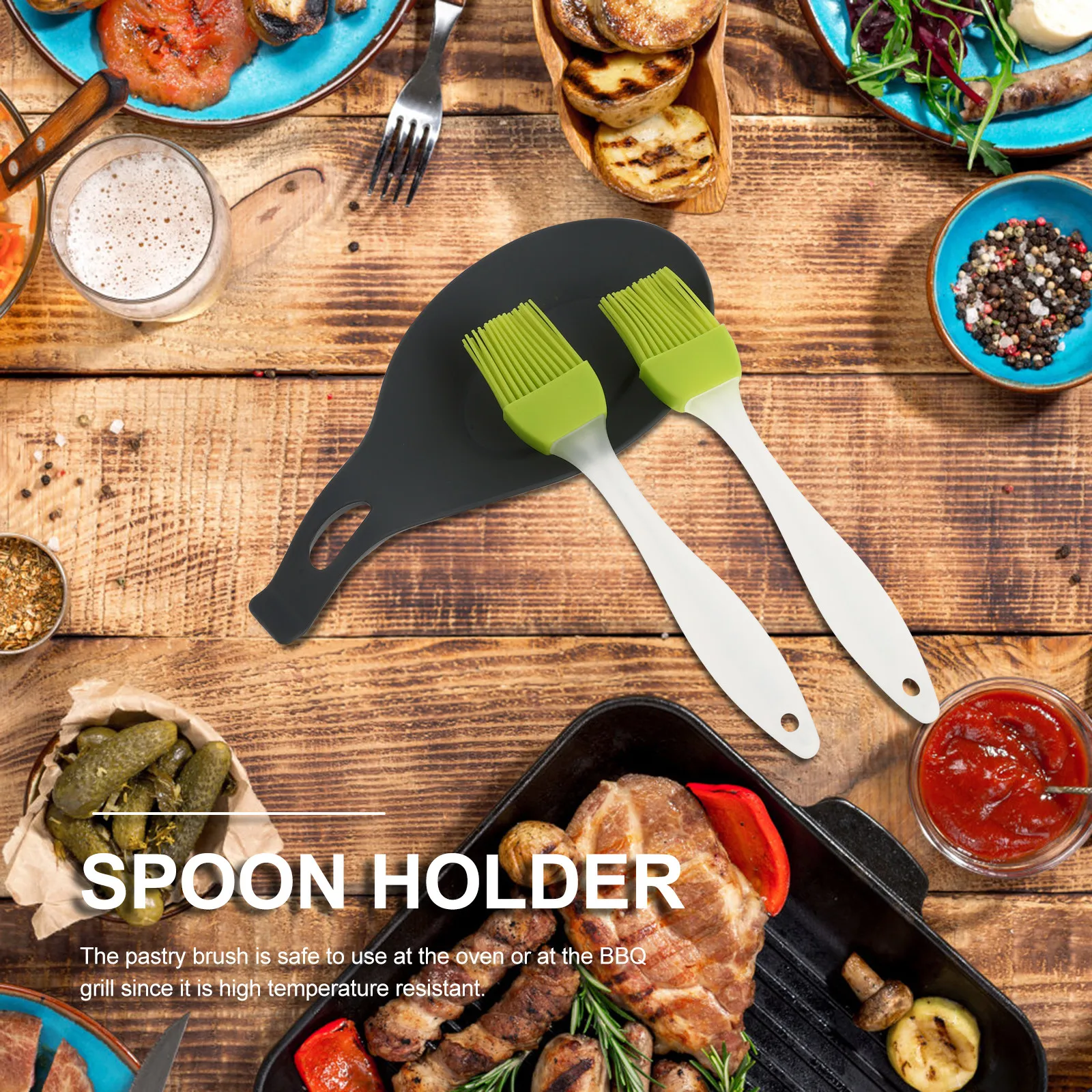 1Pcs Silicone Spoon Rest Stand Holder Heat Resistant Pastry Brush Basting Brush Bbq Grill Cooking Kitchen Tool Fork Mat Random
