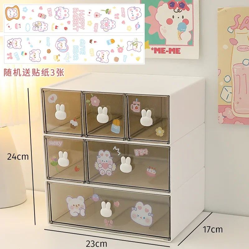 Drawer Type Desktop Storage Box Set Student Ins Stationery Transparent Acrylic Dormitory Desk Organizer Shelf Send Cute Stickers