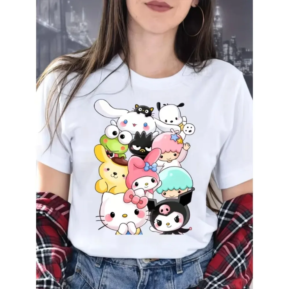 

Летняя футболка Sanrio All-Star 2026 из 100% хлопка с принтом, с коротким рукавом, для мальчиков, девочек, детей и родителей