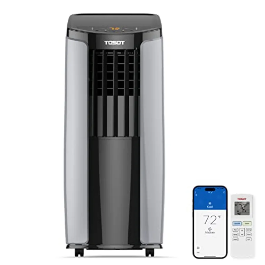 

Portable air conditioner for small rooms up to 300 sq ft, shiny finish, 9700 BTU cooling power with smart Wi-Fi control, built-