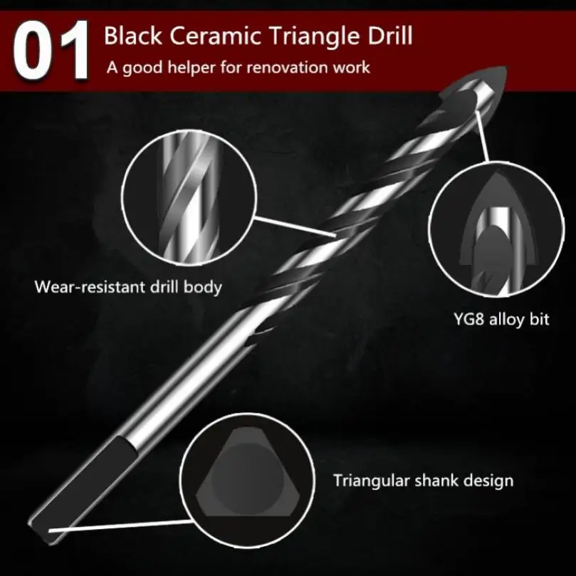 다기능 텅스텐 카바이드 삼각형 트위스트 드릴 비트, 유리 벽돌 플라스틱 시멘트 목재 타일 콘크리트 석조, 세트당 5 개