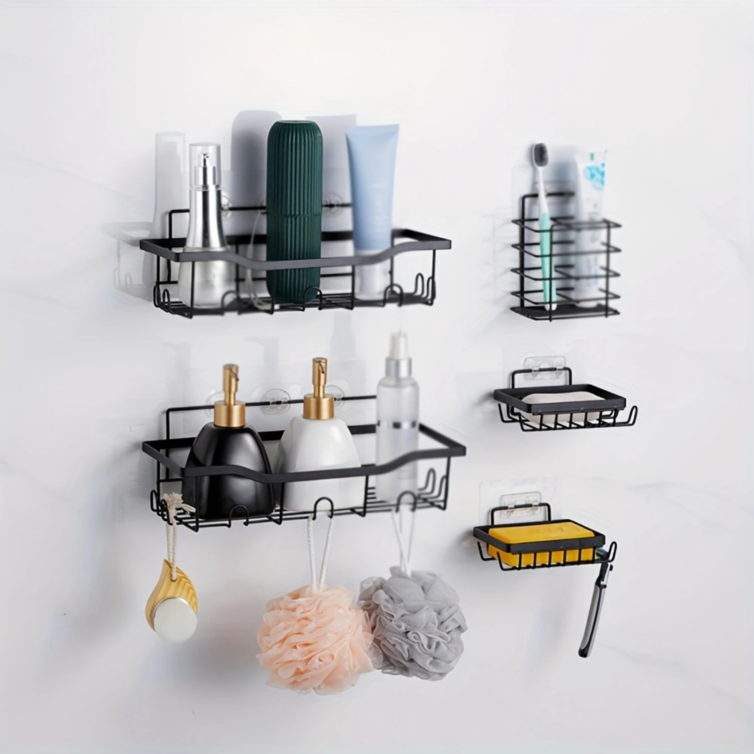 

5 Pack Shower Caddy, Adhesive Shower Organizer for Bathroom & Decor & Kitchen, No Drilling, Large Capacity, Rustproof Stainles