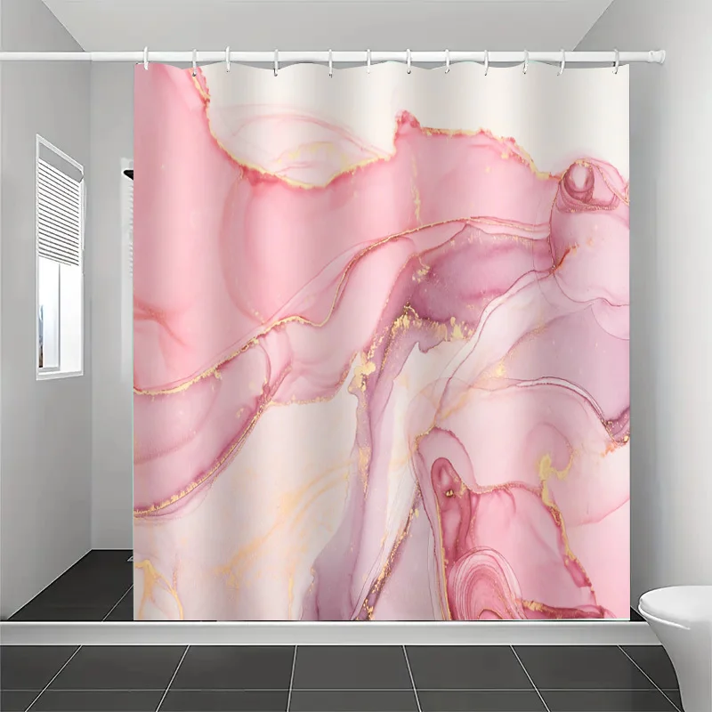 1pc with Hook Shower Curtain Pink Gradient Marble Pattern with High-End And Elegant, Bathroom Multifunctional, Bathroom Decorati