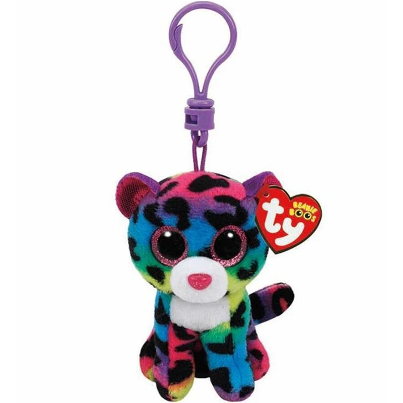 9cm Ty Beanie Big Eyes Small Pendant Keychain Clips Mini Stuffed Plush Toy Doll Clorful Leopard Dotty Children Christmas Gifts