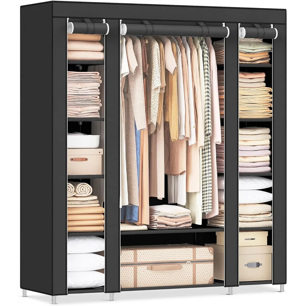 

SONGMICS Closet Wardrobe, Portable Closet for Bedroom, Clothes Rail with Non-Woven Fabric Cover, Clothes Storage Organizer