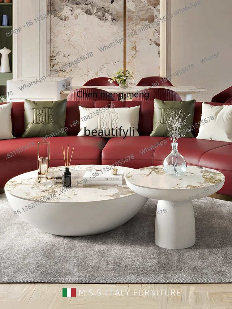 

X Simple modern rock slab coffee table large apartment Italian light luxury round marble coffee table