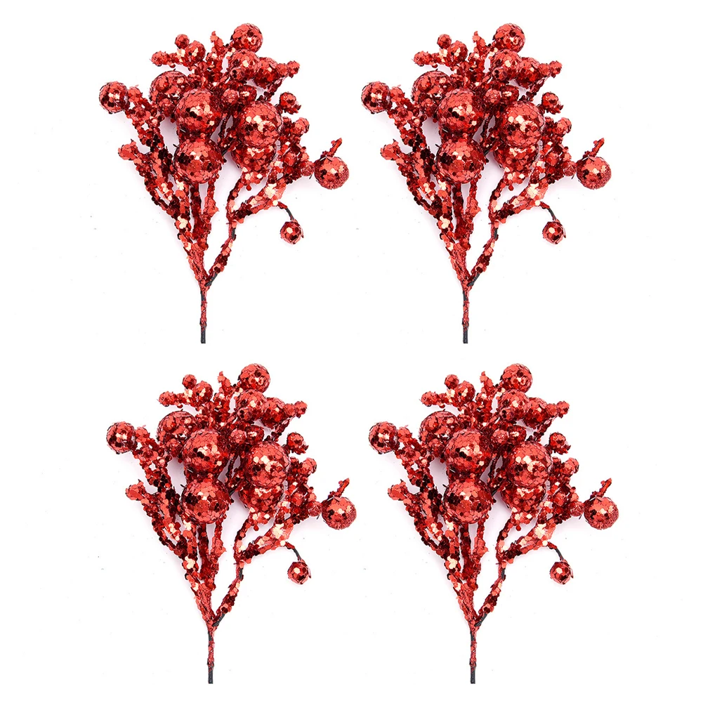 4pcs Simulation Foam Gold Powder Christmas Fruit Flower Arrangement Fruit String Christmas Tree Wreath Decoration Accessories Sc