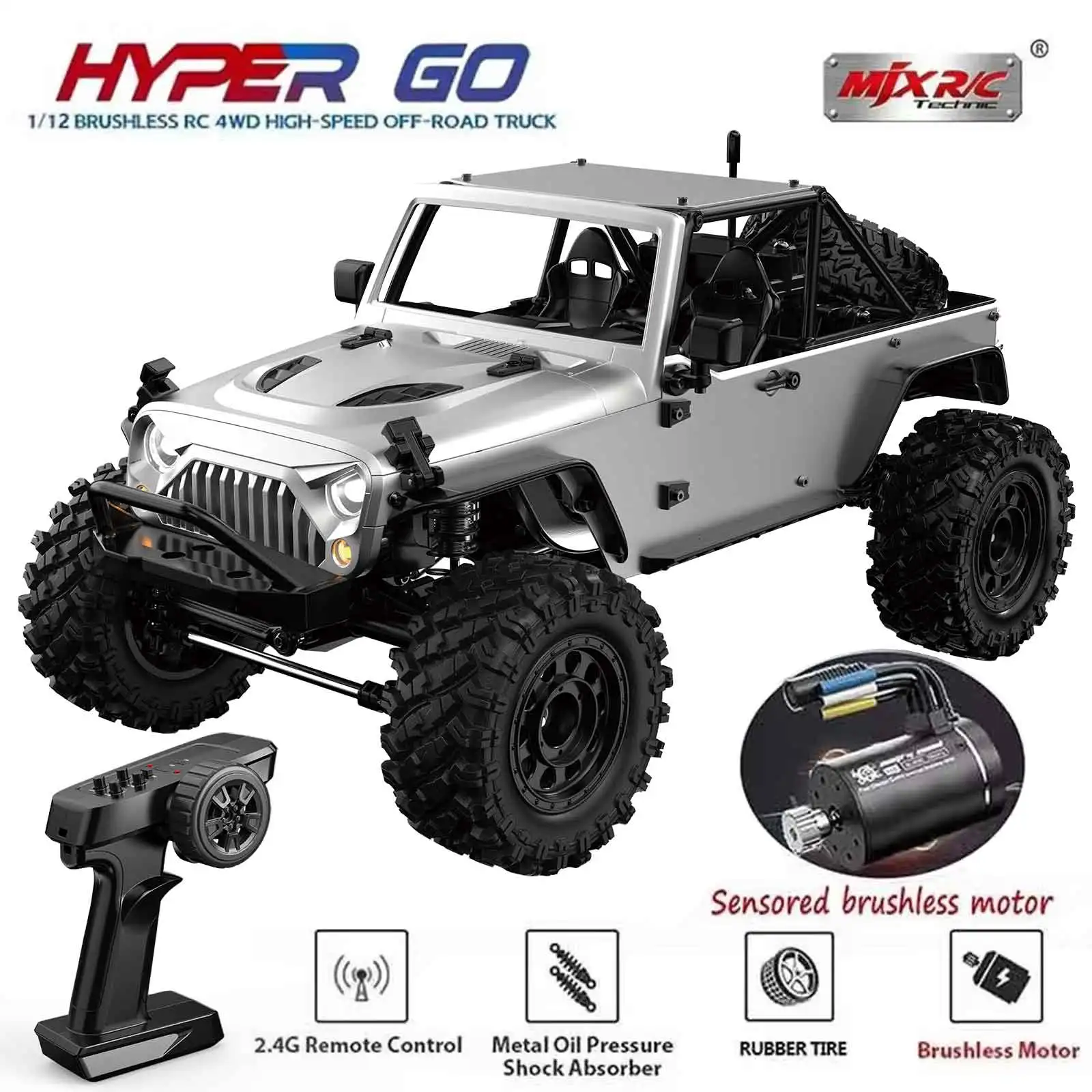 MJX Hyper Go H12Y+ 1：12 4WD RC Car Professional Off-Road Racing 12km/H Sensored Brushless Motor 2.4G Remote Control Cars Truck
