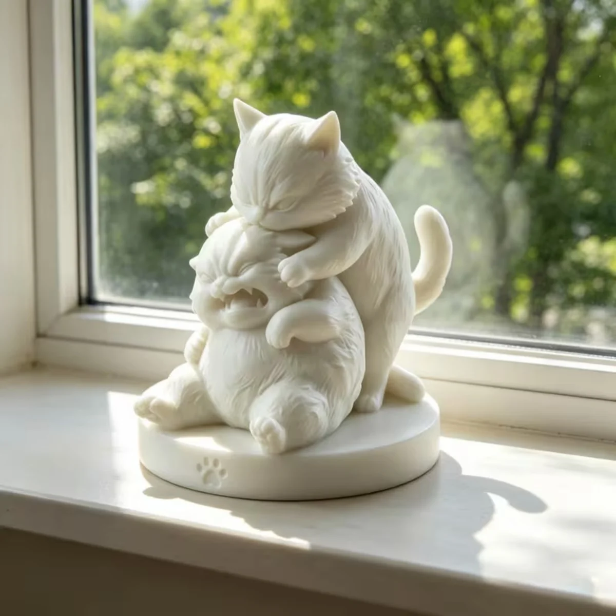 Newest 3D Printed Fighting Kittens White Resin Statue Two Playful Cats Sculpture Cute Desktop Home Decor Ornament