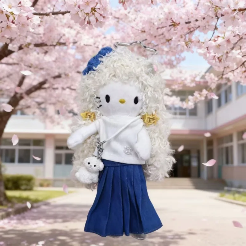 Kawaii سانريو الكرتون مرحبا كيتي طويلة أرجل كيتي القهوة الملونة الجلد مجعد تصفيف الشعر حقيبة يد سحر أفخم الدمى سلاسل المفاتيح #2