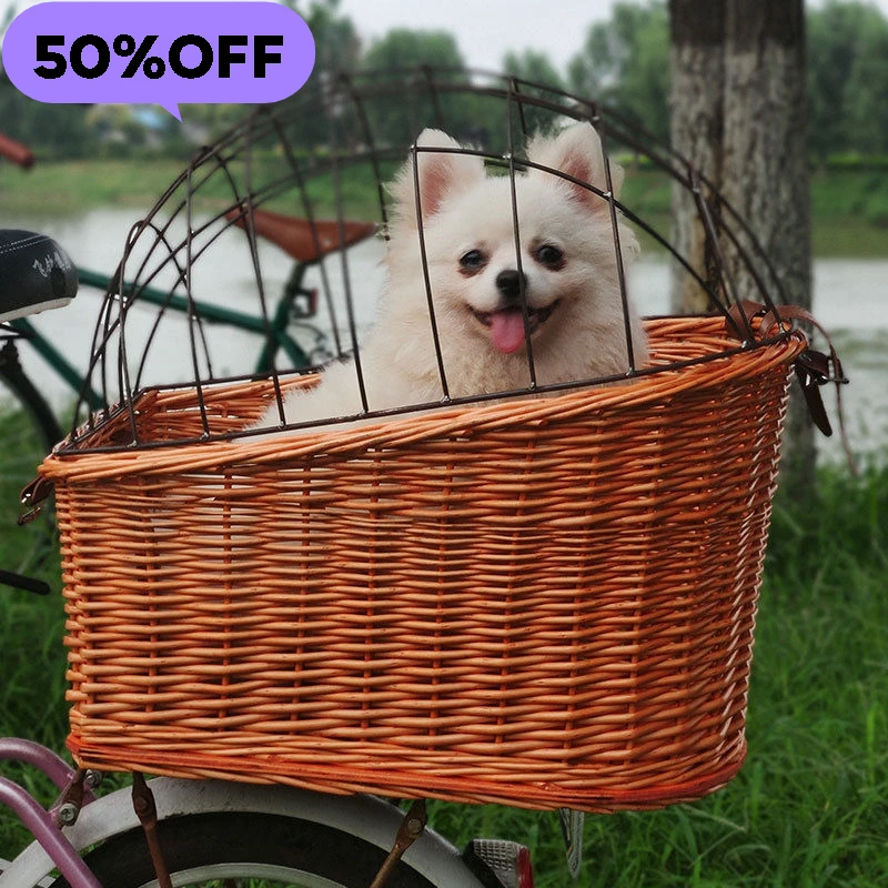 Bicycle Pet Basket Storage with Iron Cover Dog and Cat Basket Bicycle Rear Woven Basket Bike Accessories bike bag 브롬톤 핸들바