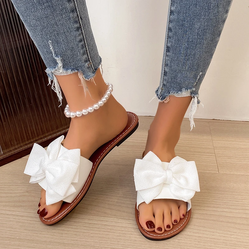 Round Headed Comfortable Casual Flat Slippers Butterfly Bow Beach Slippers for Women S05ab71782c4949e5b989c07aee9c5930e