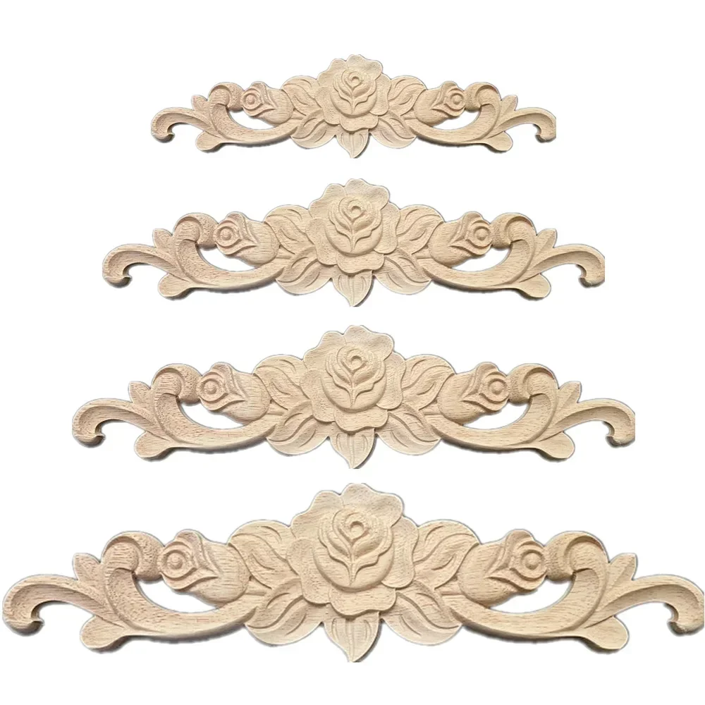 Onlay Wood Mouldings Applique Decal Carved Unpainted Long Rubber Wood Corner Furniture Home Decoration Accessories Living Room