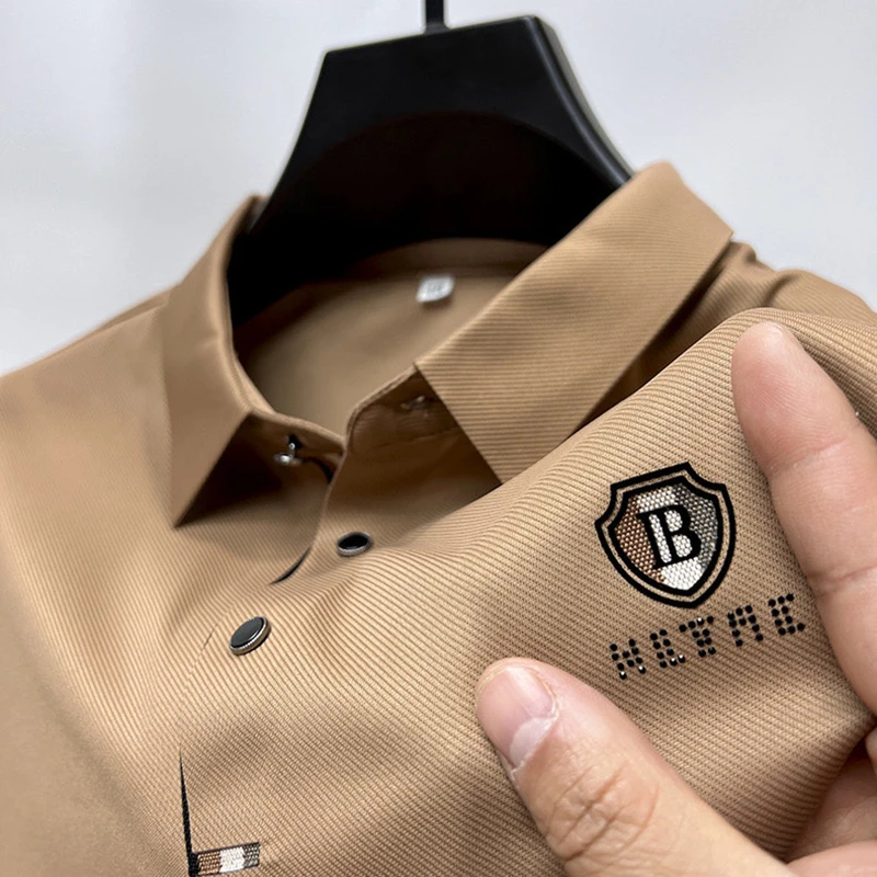 

Luxury high-end ice silk seamless quick drying short sleeved T-shirt 2024 summer fashion brand printed casual men's polo shirt
