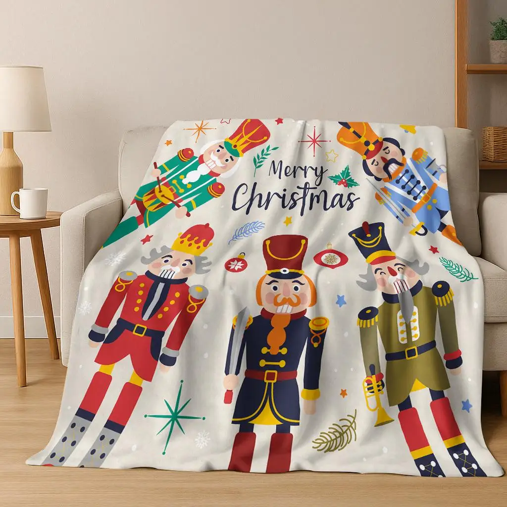Nutcracker Merry Christmas Tree Cartoon Puppet New Year Gift Flannel Blanket,Soft Throw Blanket for Home Bedroom Bed Sofa Kids