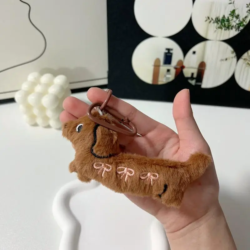 New··Cartoon Animal Dog Dachshund Plush Keychain Puppy Stuffed Keyring Cute Key Holder Pendant Bag Hanging Decoration Gift view 3