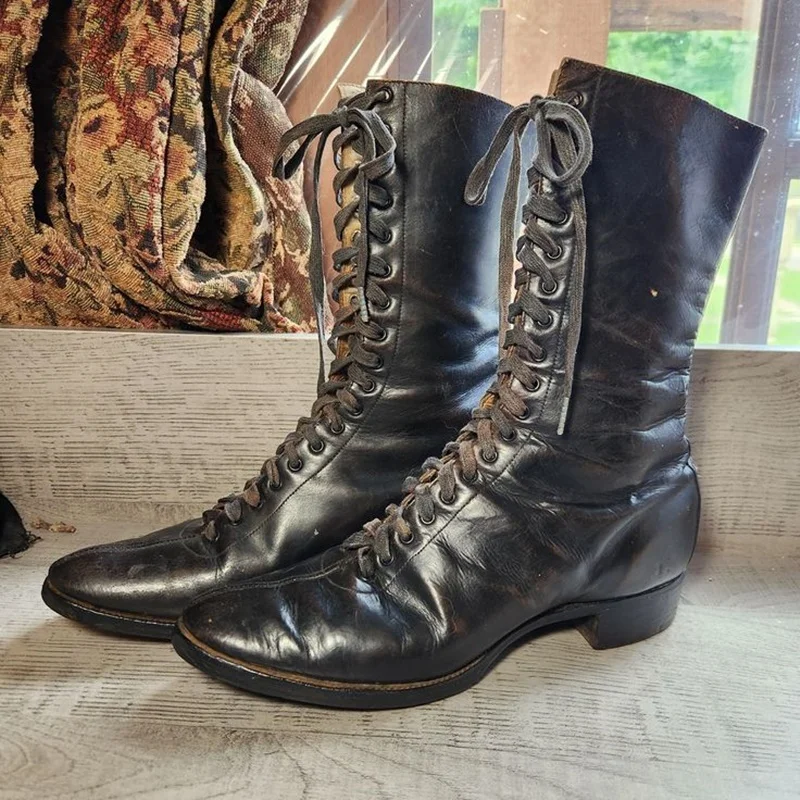 

Black Lace Up Mid Calf Men Shoes Men's Dress Shoes Shallow Boots High Quality Party Shoes Fashion Big Size 47 Zapatillas Mujer