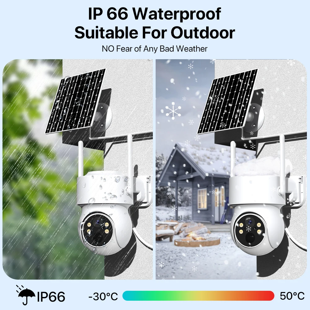 WiFi PTZ Camera Outdoor Wireless Solar IP Camera 4MP HD Built-in Battery Video Surveillance Camera Long Time Standby iCsee APP