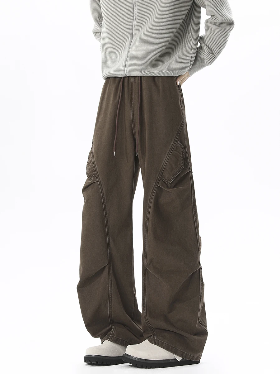 

BOYUE Американские плиссированные широкие брюки для уличной одежды, рабочие брюки, спортивные повседневные брюки для мужчин, повседневные свободные брюки из смеси хлопка