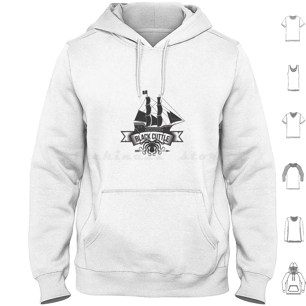 Black Cuttle Crew Hoodies Long Sleeve Pirate Pirates Ship Skull Ocean Luffy Skeleton Bone Captain Crossbones Pass Away