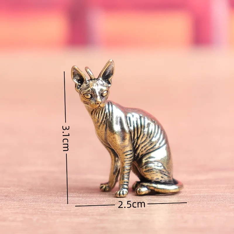 1 PC Copper Craft Antiqued Solid Copper Cat Miniatures Small Ornament Study Office Desk Tea Pet Hand Fidget Cute Home Decoration