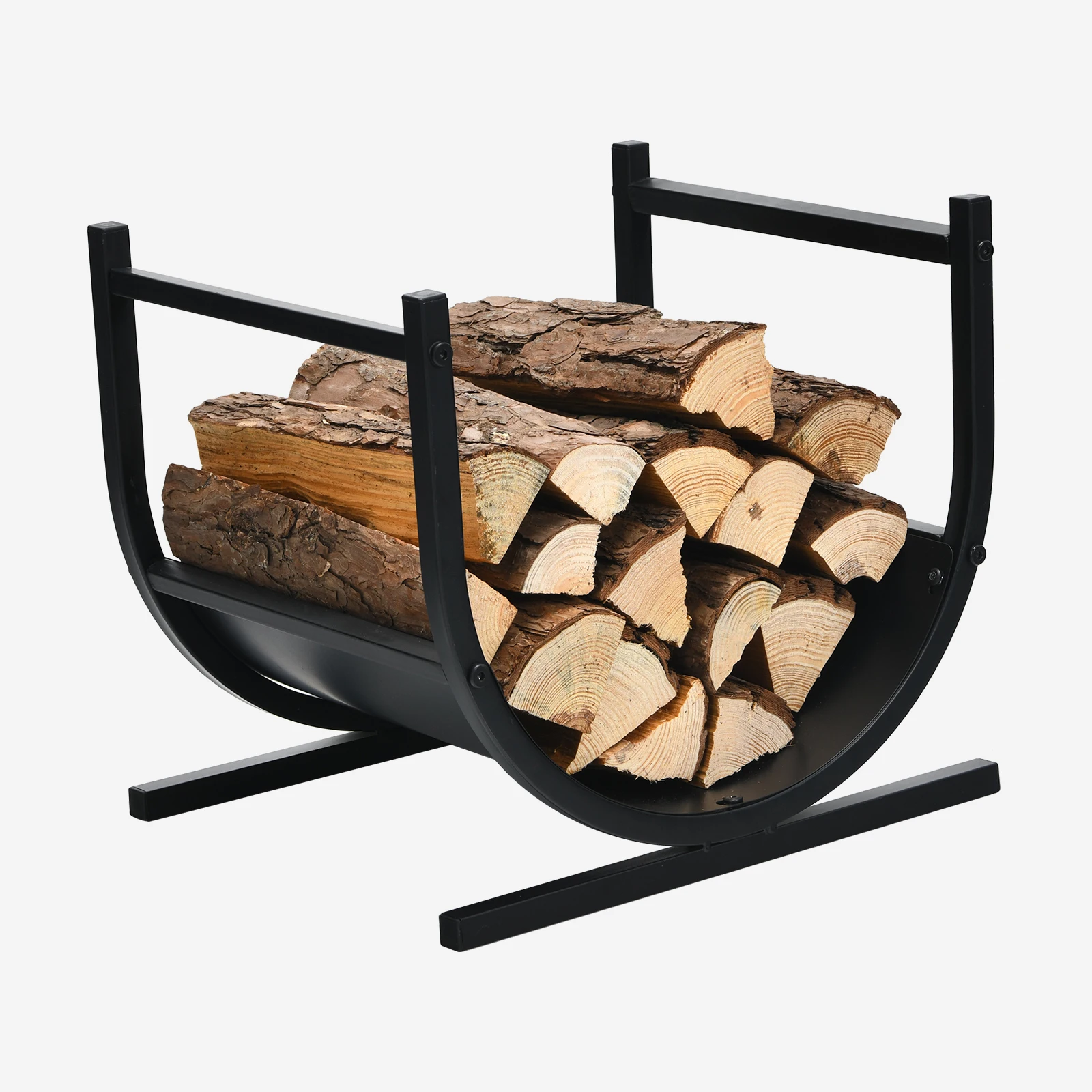 Fireplace Wood Shelf Metal Firewood Shelf For Indoor & Outdoor, U Shaped Firewood Shelf With Stable Base & Handles