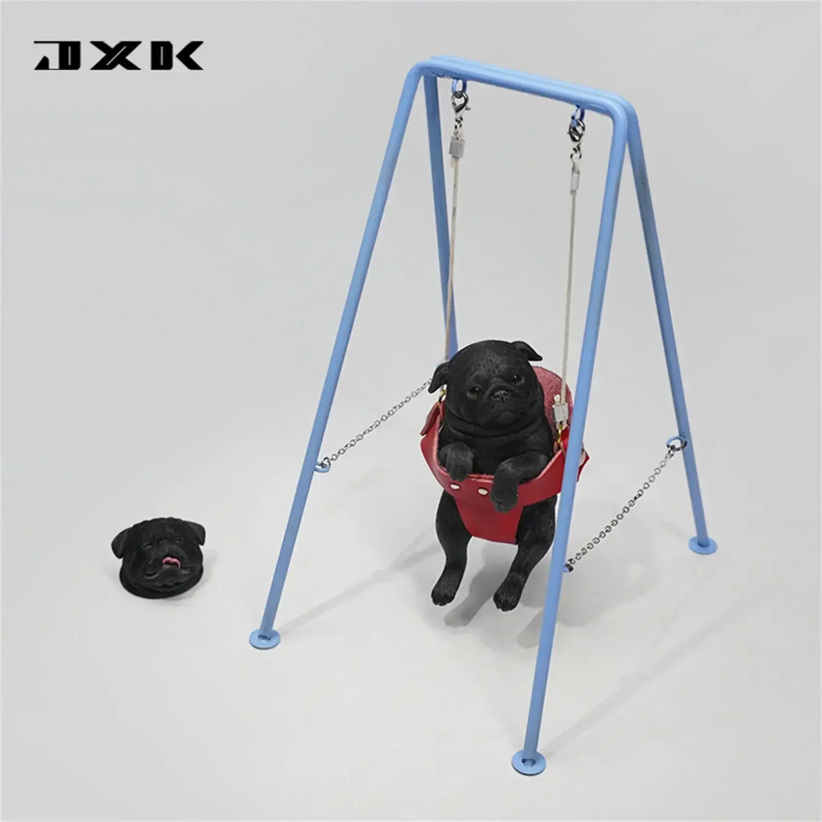1/6 Pug on the Swing Model Cute Dog Animal Figure Soldier Accessory Desk Scene Decoration Educational Birthday Gift Toy