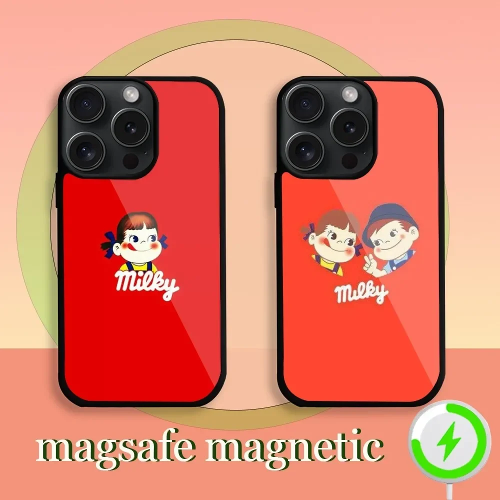 Fujiya Milky Peko-chan  Phone Case For iPhone 11 12 13 14 15 Plus Pro Max Magsafe Magnetic Wireless Charging Cover