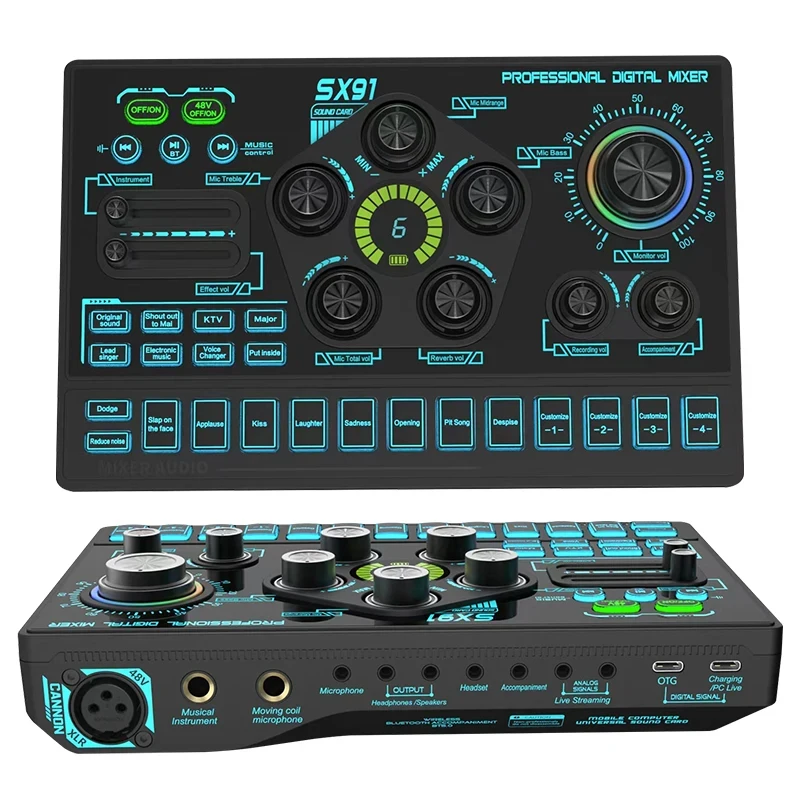 Used Voice Mix Console Amplifier Mixer Sound Card BT Computer Audio Mixing for Studio Recording and Live Phone Calls