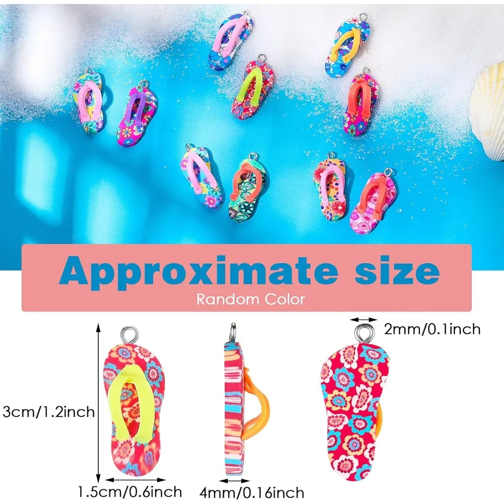 10/30/60pcs Assorted varieties Flip Flop Charms for Jewelry Making Summer Clay Pendants Colorful Beach Accessories for Necklace