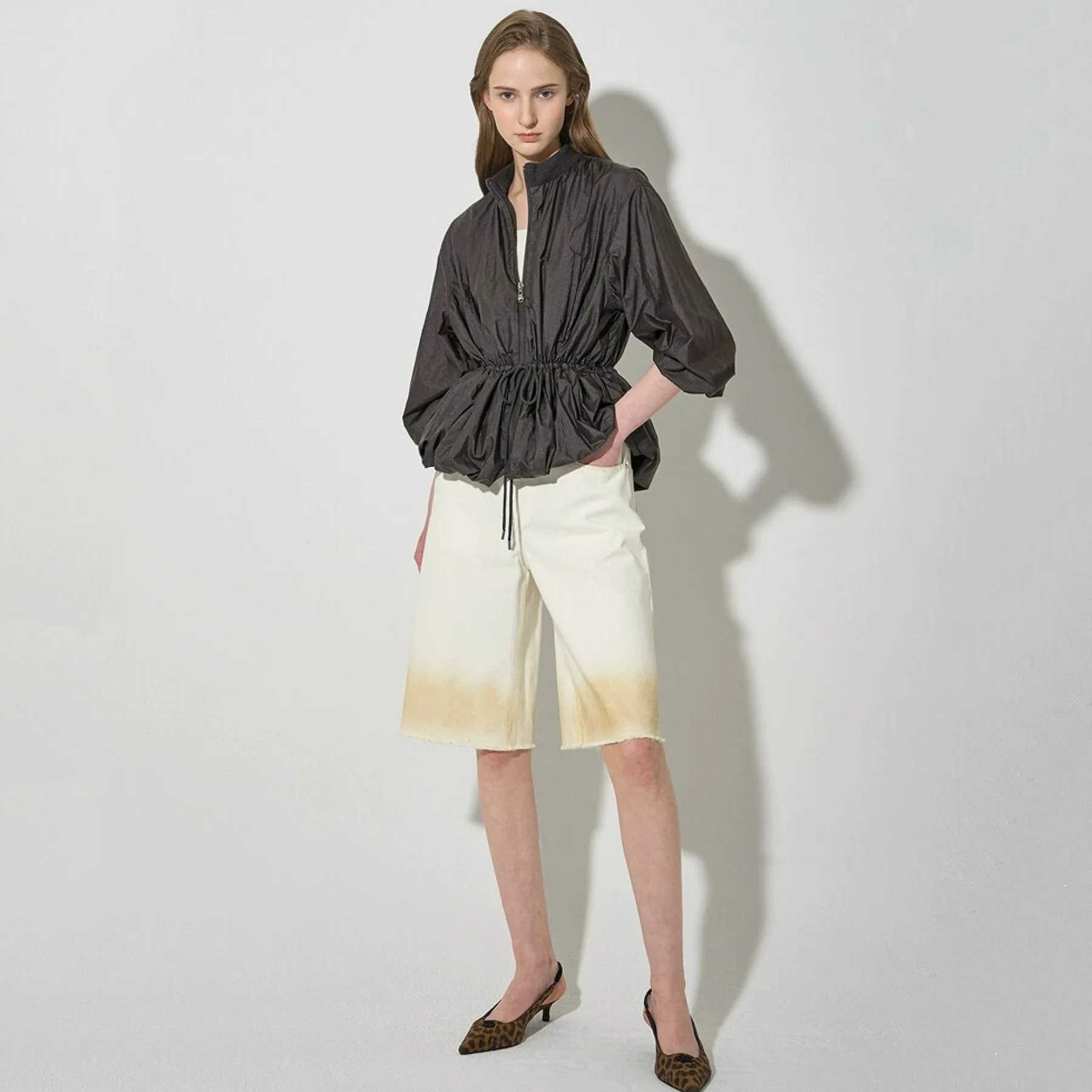 

Куртка Lemon Cheese LNVN 25 осенняя с жатым воротником, повседневная, универсальная, свободного кроя, с длинными рукавами, для города