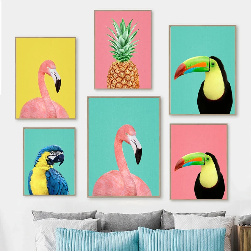 2026 Tropical Plants Poster and Print Toucan Bird Flamingo Parrot Pineapple Canvas Painting Nordic Wall Art Picture Home Decor