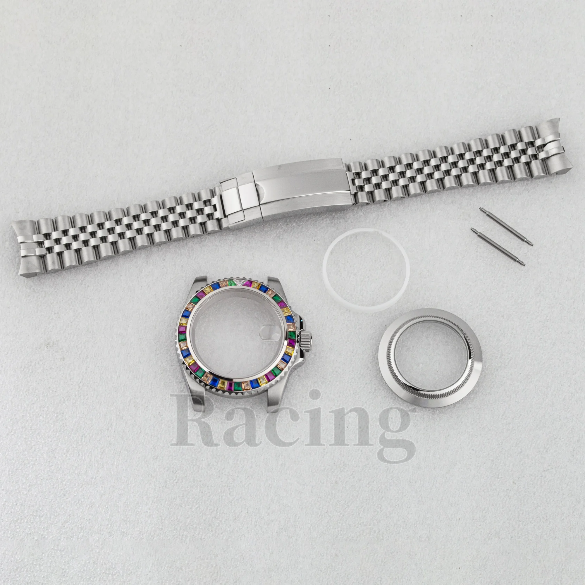 NH35 Diamond Case for SUB GMT Watches Sapphire Crystal Rotating Diamond 40mm Watch Case Fit NH34/35/36 Automatic Movement