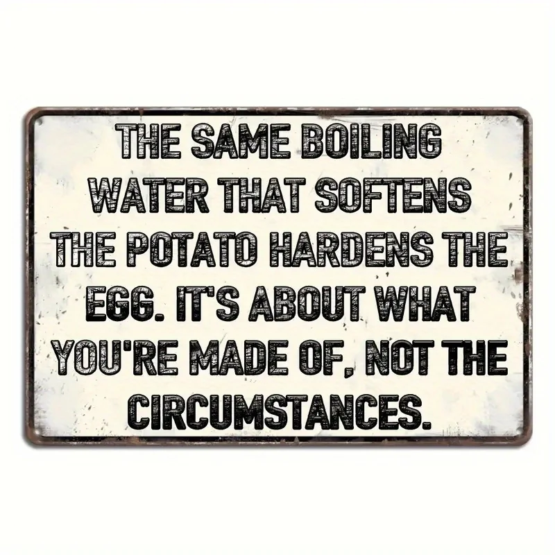 2D Flat, 1pc Funny Kitchen Poster - Vintage Metal Sign with Funny Boiling Water & Potato Joke - Heavy-Duty Indoor/Outdoor Decora