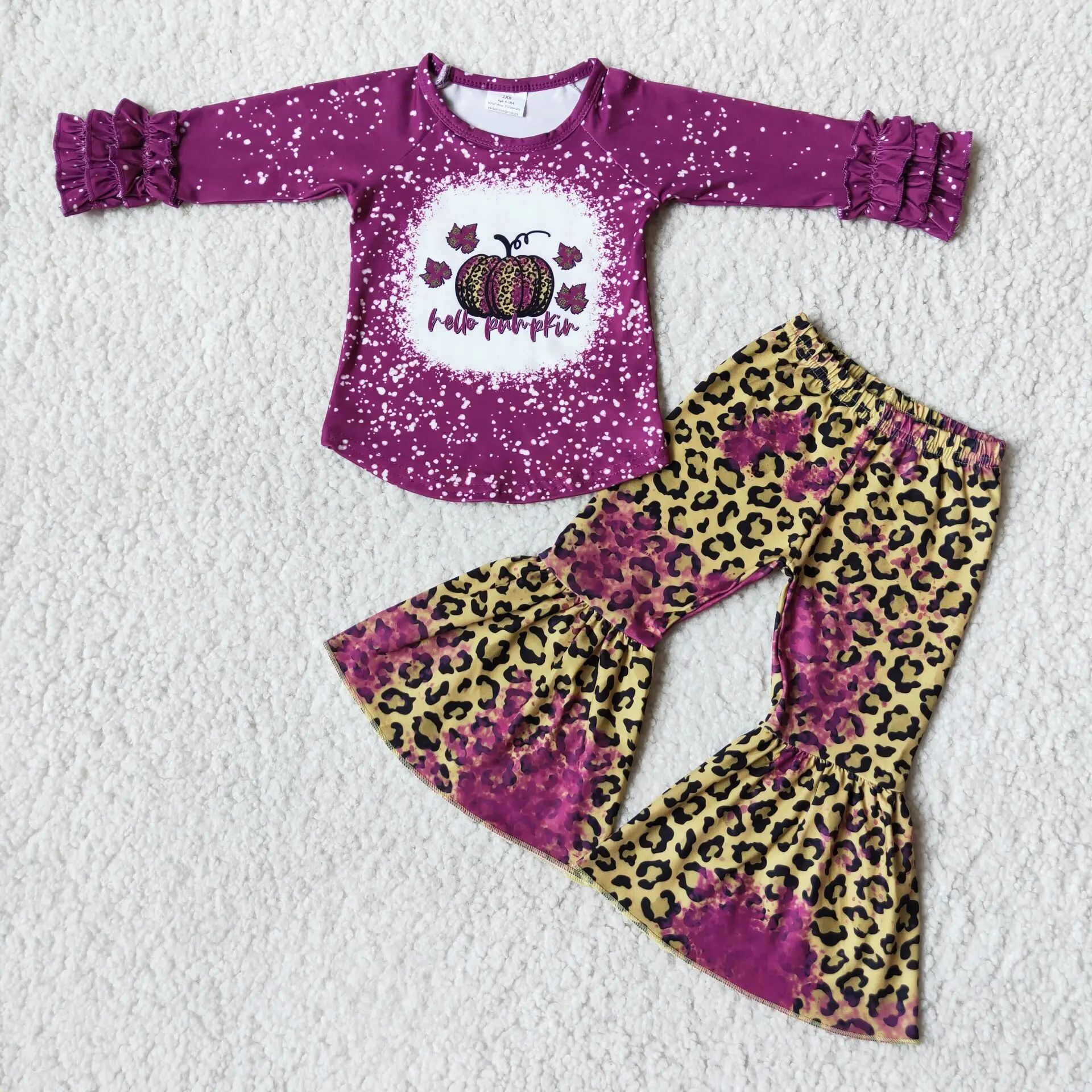 

6 B8-2 Wholesale baby girl clothes Pumpkin purple long sleeve pants sets Summer Boutique kids clothes girl sets