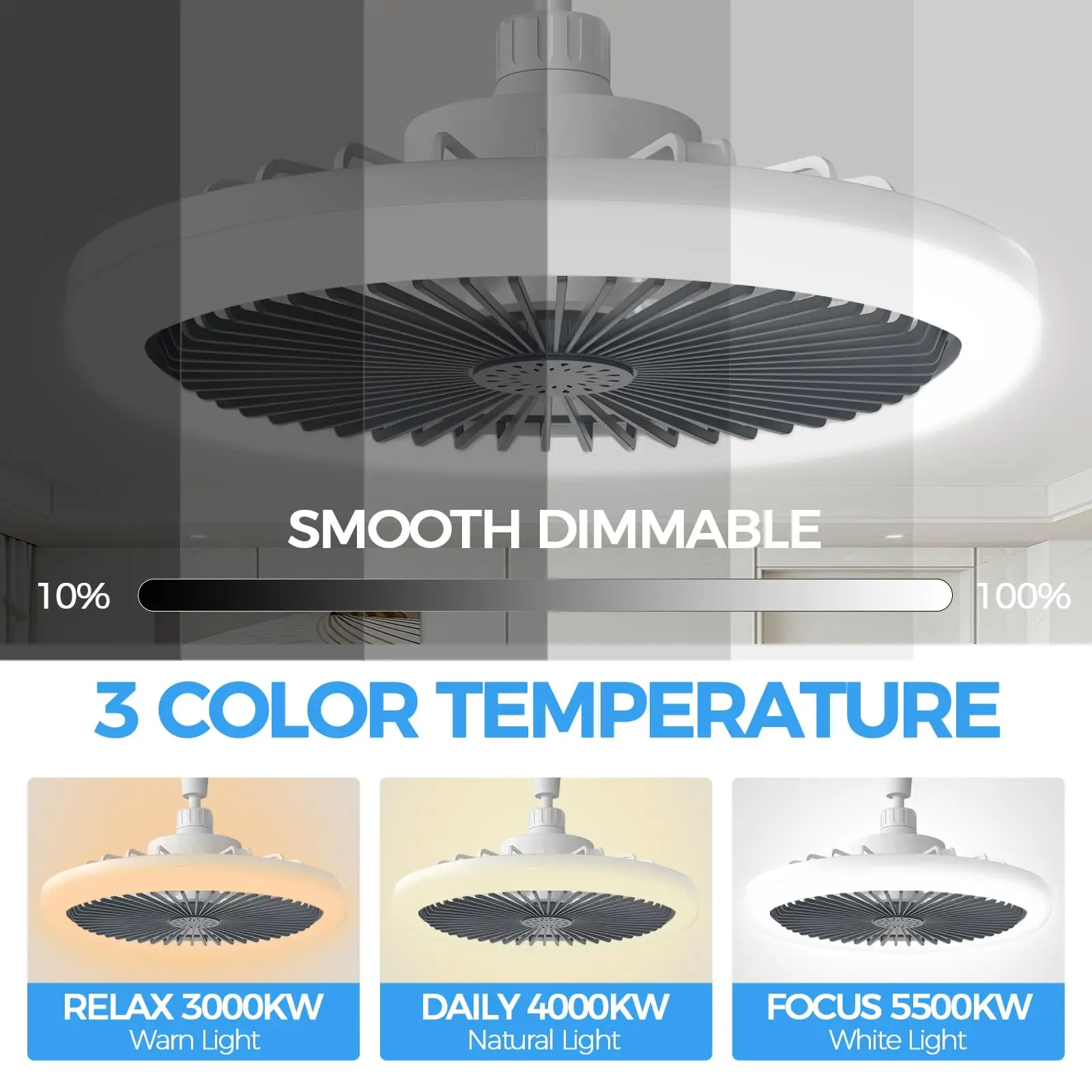 Small Electric Fan with Light Three-color Light Adjustable Home Lighting Ceiling Lamp Fan E27 Easy To Install Cool Fans