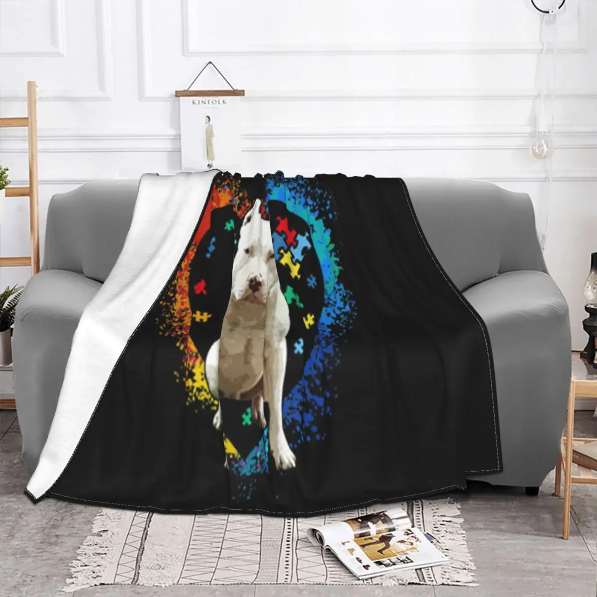 Autism Awareness Pitbull Dog Lover Adults Splicing Popular Style Male Pure Designing Brand Style Customiz 3D Throw Blanket