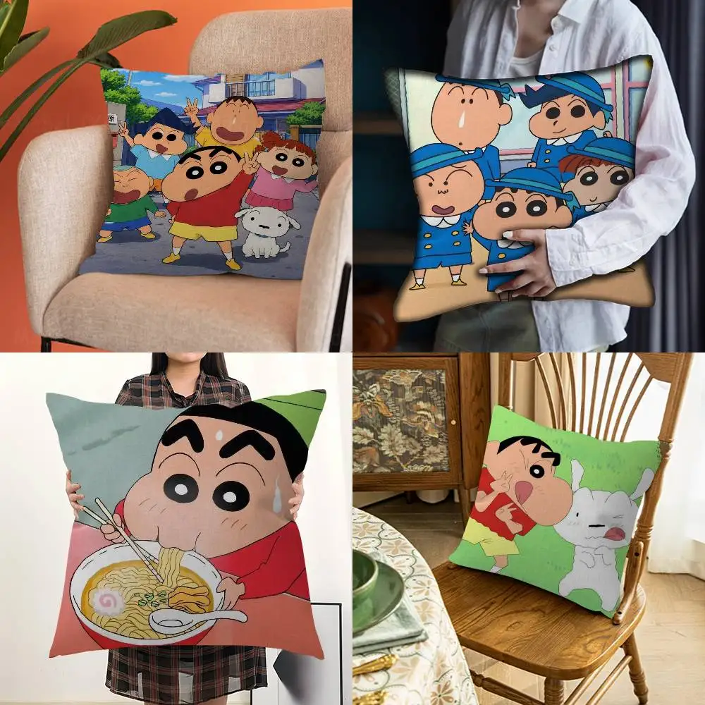 Cute Anime Crayon S-Shin-chan Pillow Cover Soft Decor Throw Pillow Case 45x45cm Couch Home Decor for Living Room Sofa Party Gift