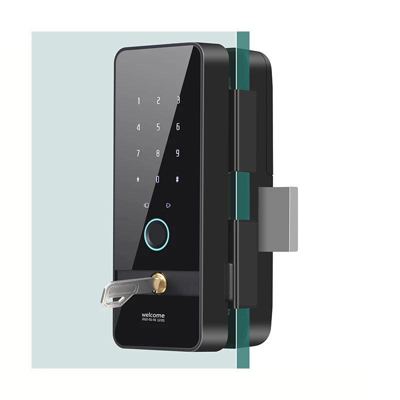 Commercial Security Smart Lock With Fingerprint Reader APP Control Digital Glass Door Lock With Key Backup For Commercial Spaces