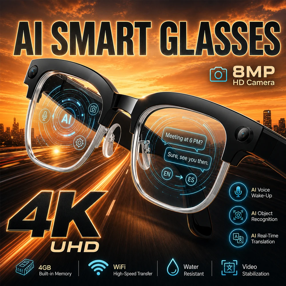 HeyCyan AI Smart Glasses 8MP HD Camera Video Record AI Translation Bluetooth Call WIFI Interchangeable Lens for Men Women 2026