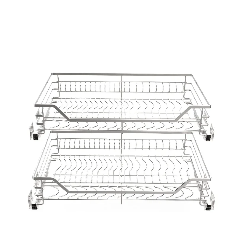 Single layer pull-out basket 304 stainless steel kitchen cabinet drawer type bowl rack seasoning basket buffer damping track
