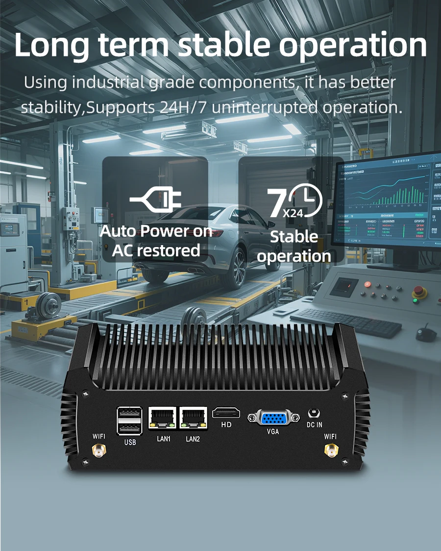 Industrial Ccomputer Intel Core i3-7100U i5-7200U DDR4 M.2 SSD 2x COM RS232/485 2x LAN 6x USB GPIO Mini PCIe TPM Expansion