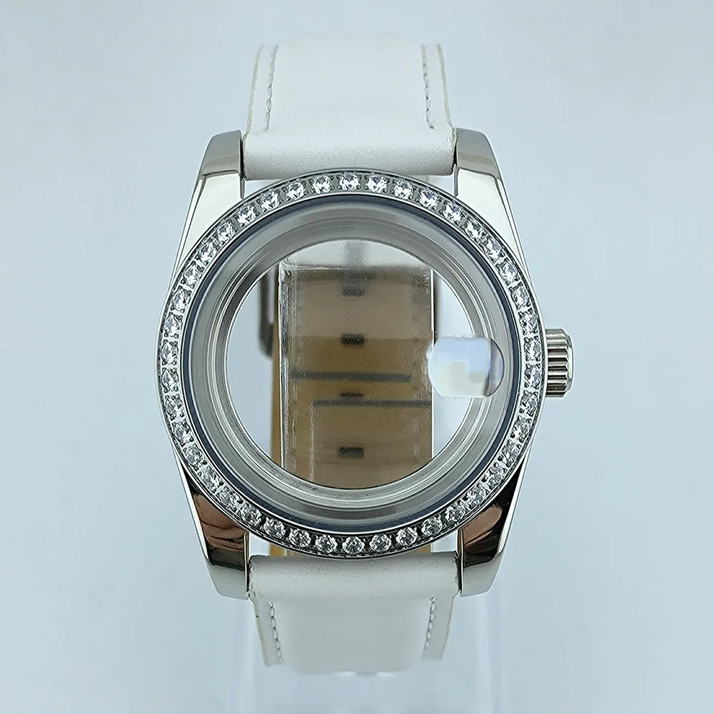 Caja de reloj NH35 con diamantes, reloj para hombre y mujer, accesorios de reloj de cristal de zafiro de 36mm o 39mm para movimiento NH35/NH36