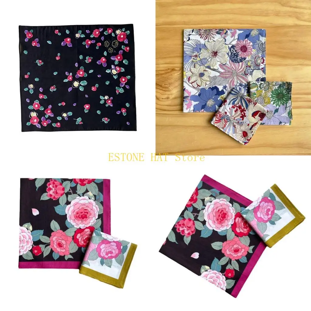 49MF Portable Colorful Floral Pattern Handkerchief for Woman Girls Gentleman Polyester Handkerchief Printed Handkerchief