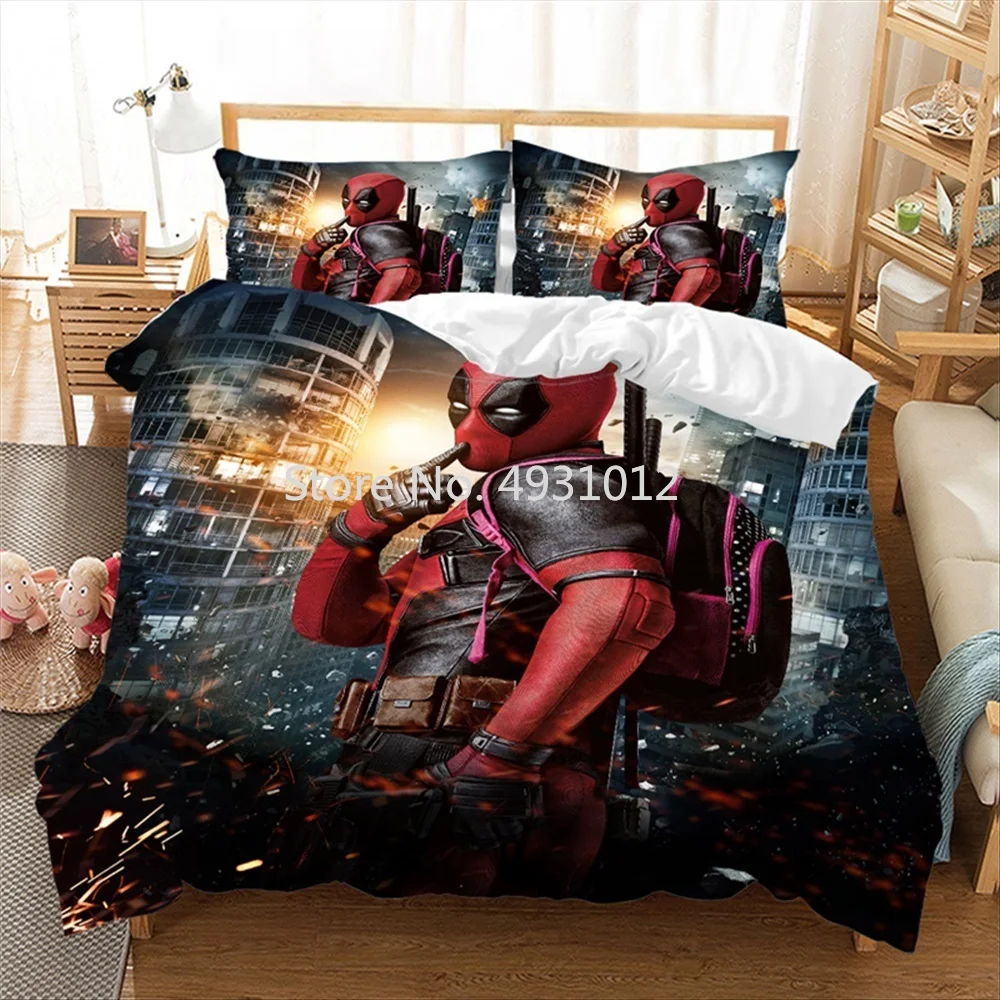 Disney Deadpool Bedding Set Spider Man 3 Piece Custom Polyester Quilt Cover Large Double Bed Duvet Cover Queen King Size Gifts