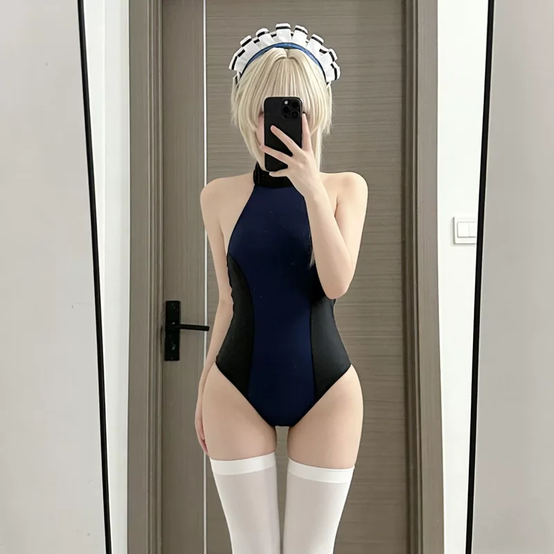 

Blue Archive Asuma Toki High Collar Swimwear Women Harajuku Sleeveless Slim Swimsuit Cosplay Bodysuit Hottie Tights Rompers