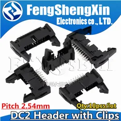 pitch 2.54mm DC2 Header with Clips 8P 10P 12P 14P 16P 20P 24P 26P 30P 34P 40p 50p 64p Ejector Header connector cow-horn Header