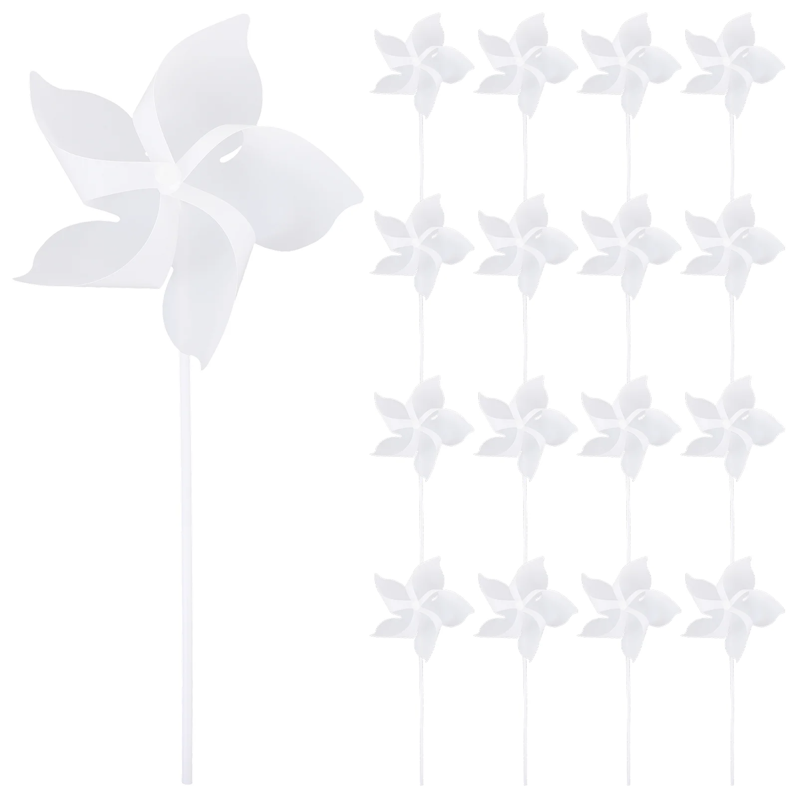 24 Pcs Children's Toy Assembly Windmill 19cm Plastic White Diagonal Drawing Pinwheels Craft Hand Paper Windmills