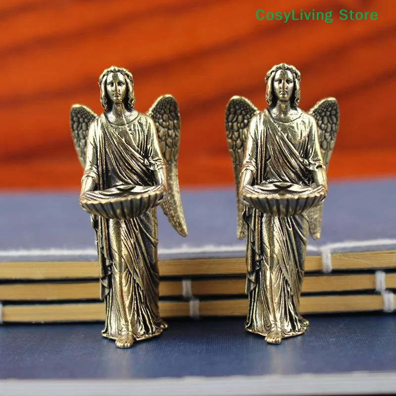Brass Angel Statue Figurines Bronze Ornaments Creative Crafts Small Desktop Decorations For Home Decor